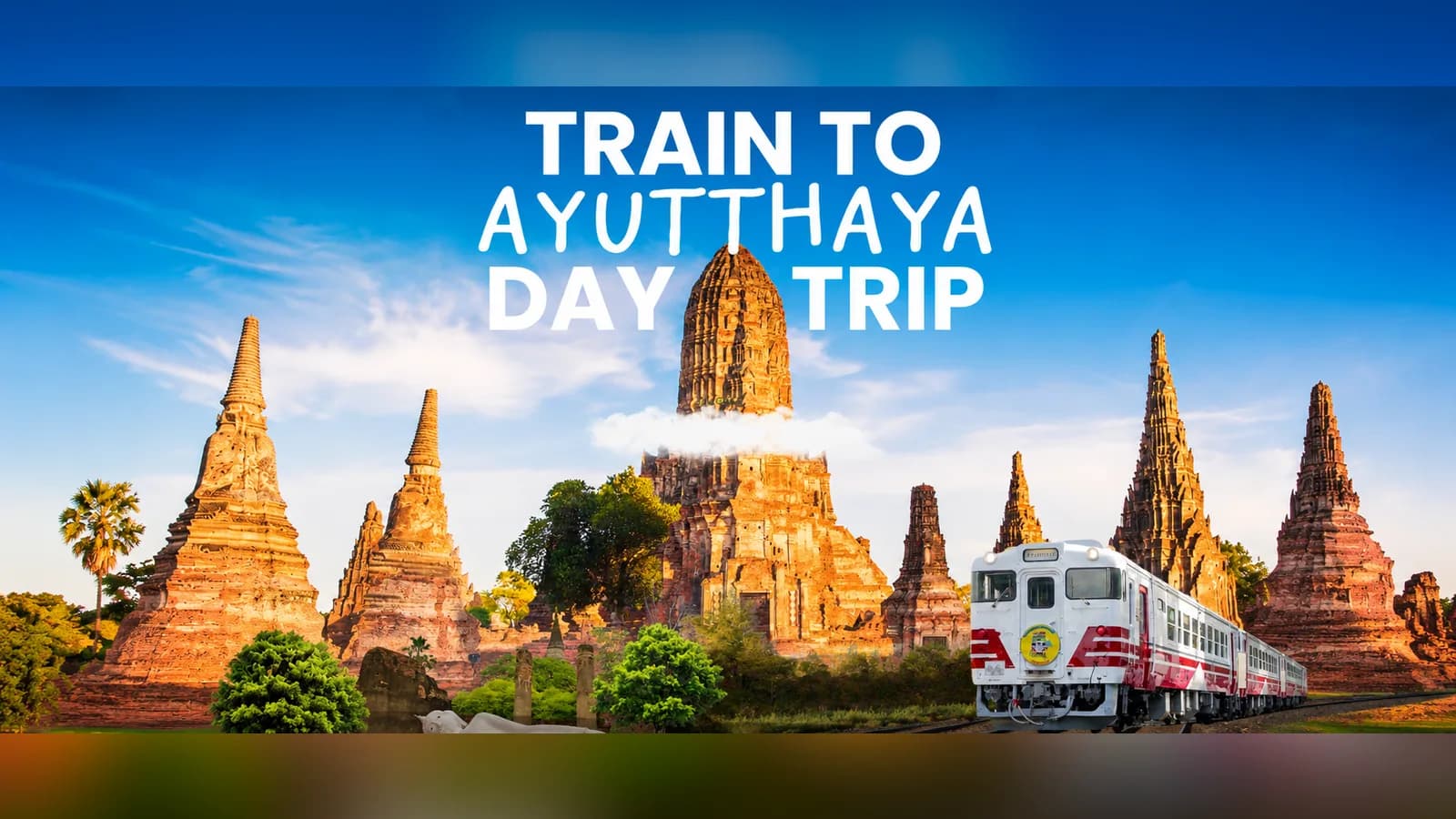 Ayutthaya temple ruins and a local train on the Train to Ayutthaya tour artwork